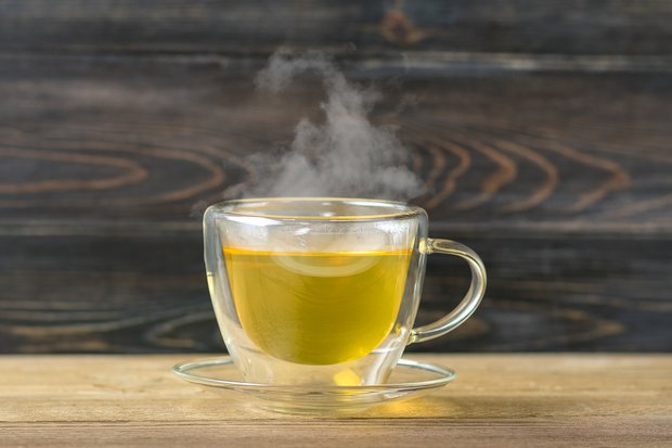 glass of hot green tea