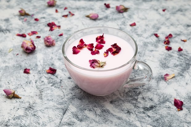 rose milk tea with petals